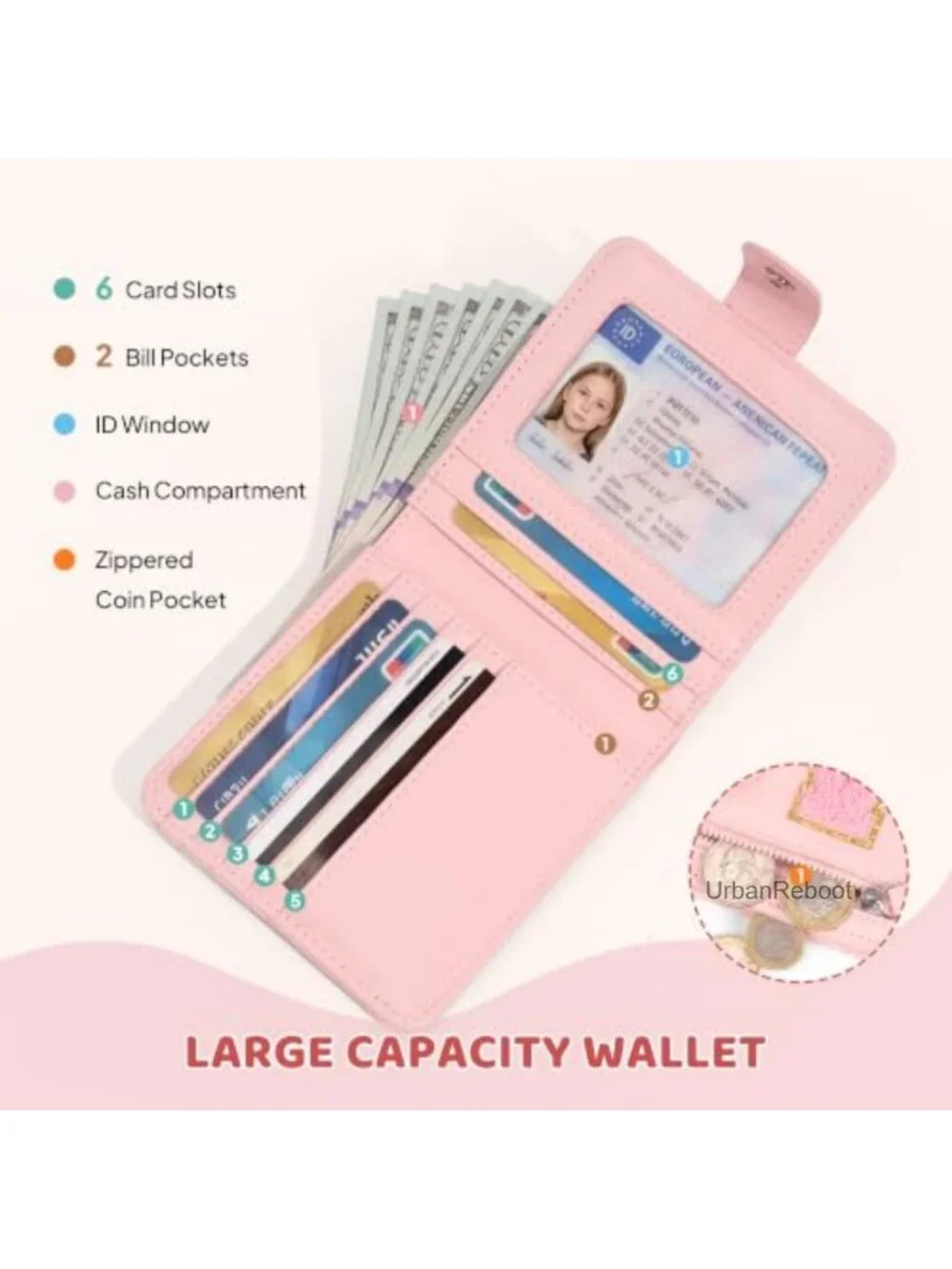 Girls Personalized Wallet Faux Leather Compact Purse with Card Slots